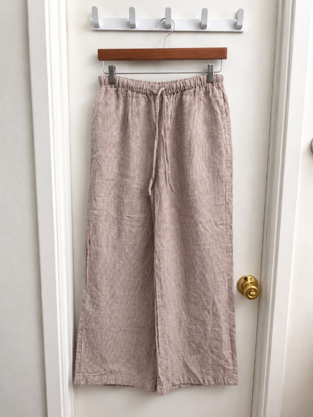 Wide Leg Linen-Blend Drawstring Pants in Blush
